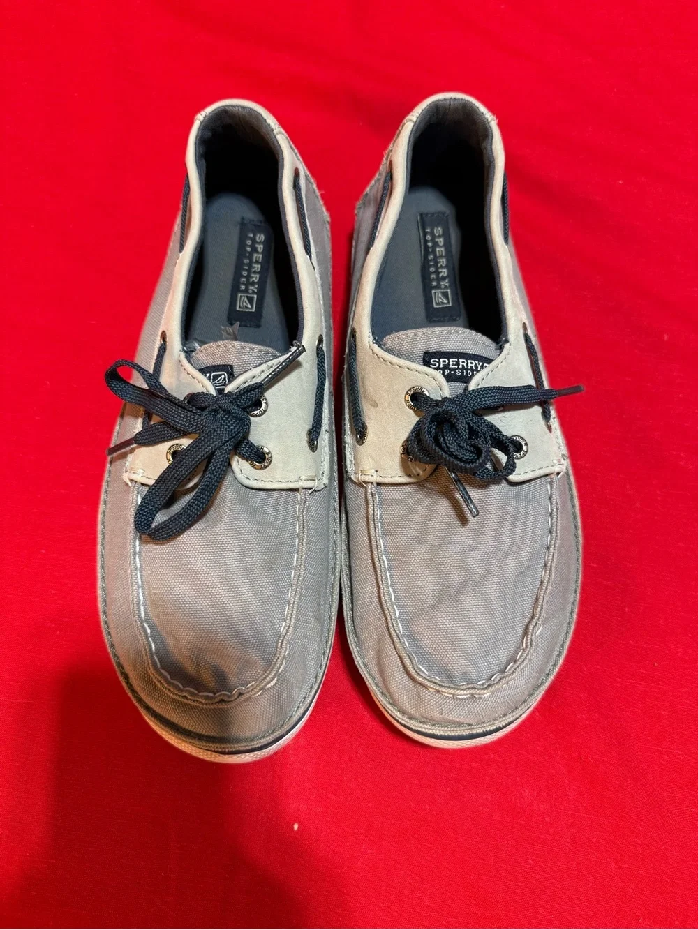 Sperry Two-Tone Gray and Beige Canvas Boat Shoes